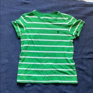Green and White Stripped Short Sleeve Polo